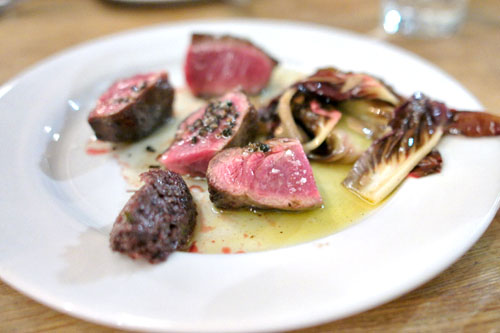 Flat Iron Steak, Treviso, Smoked Anchovy Cream, Pepper Oil