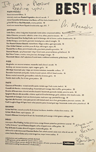 Bestia Menu