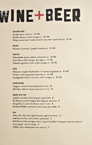 Bestia Drink Menu