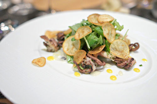 Charred Venetian Octopus, Saffron, Cippolini, Preserved Lemon, Fingerling Potatoes, Wild Rocket