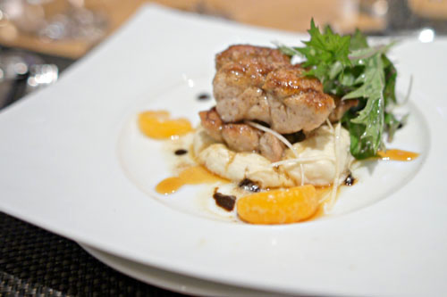 Crispy Veal Sweetbreads, Black Garlic, Mizuna, Celery Root, Tangerine Earl Grey Gastrique