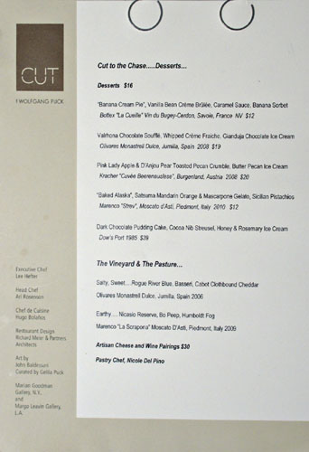 CUT Dessert Menu