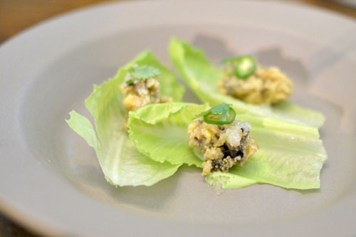 'oyster wrap': cilantro, serrano, lime