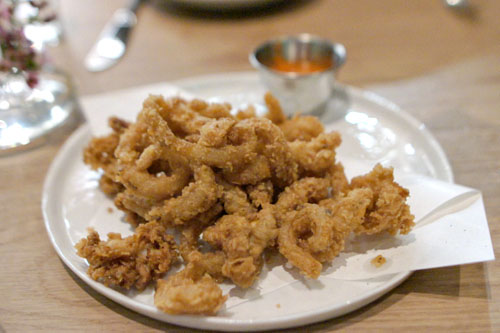 salt & pepper marinated calamari, ajwain-tomato jam