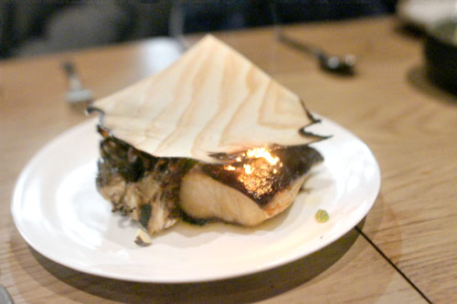 hinoki scented black cod, sweet potato, pistachio