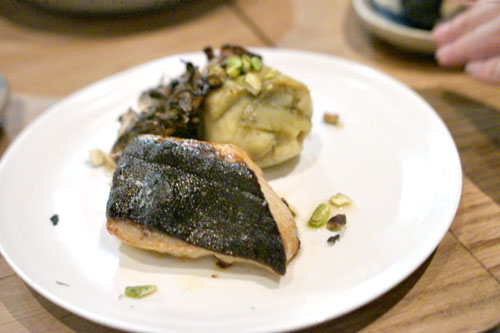 hinoki scented black cod, sweet potato, pistachio