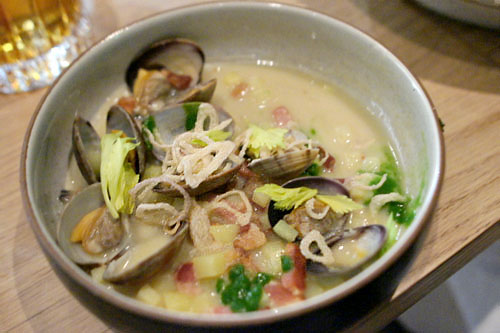 clam chowder, celery leaf