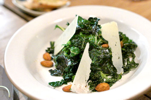 kale, crispy and raw, curried almonds, pecorino, red wine vinaigrette