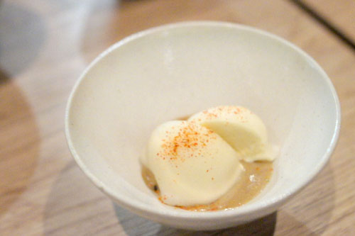 miso ice cream, butterscotch, togarashi