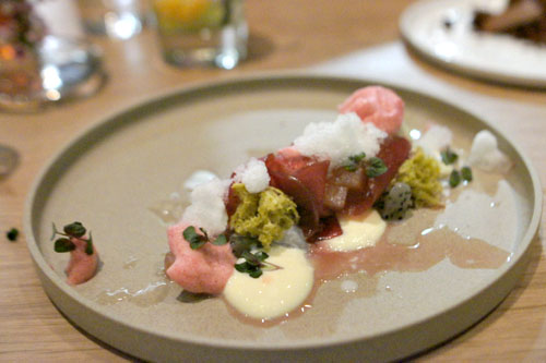 meyer lemon shaved ice, pink lady apple, greek yogurt, pistachio