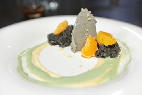 mandarin - green tea - clementine - black sesame cake - black sesame parfait - yuzu curd