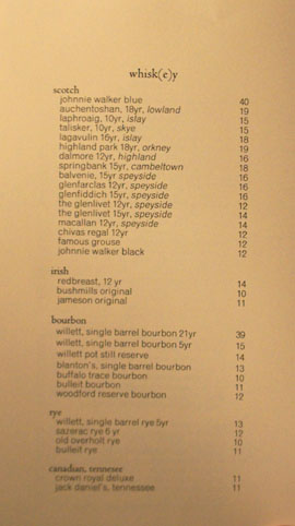 Providence Whiskey List