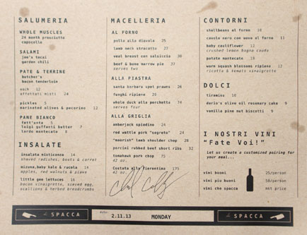 chi SPACCA Menu