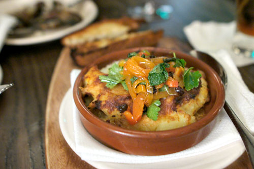 salt cod-potato gratin, sweet peppers & mahon