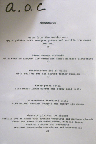 A.O.C. Dessert Menu