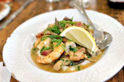 Shrimp & Grits, Mushrooms, Bacon, Scallions