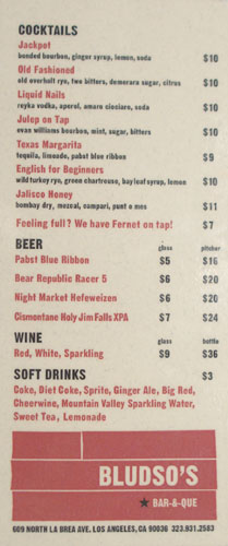 Bludso's Bar-&-Que Drink List