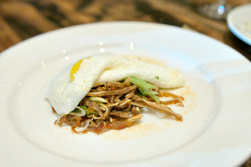 pig ear, chili, lime, fried egg