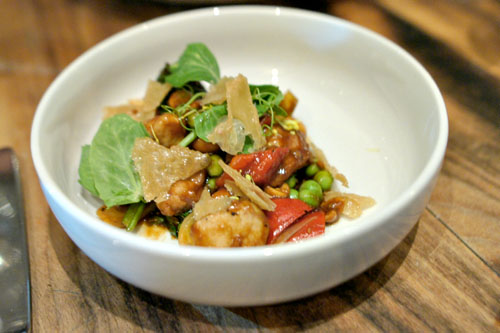 kung pao sweetbreads, english pea, szechuan peppercorn