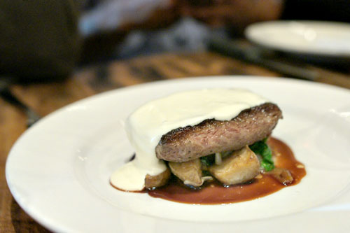 flat iron, sunchoke hash, truffle parmesan fondue