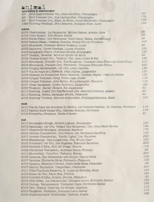 Animal Wine List