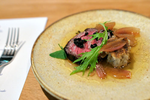 Rib cap, shallot broth, black walnut, clover spelt