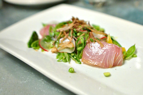 Yellowtail Crudo, Spring Vegetable Salad, Crispy Shallots, Mint & Avocado