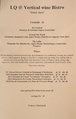 LQ Foodings at Vertical Wine Bistro Wine List
