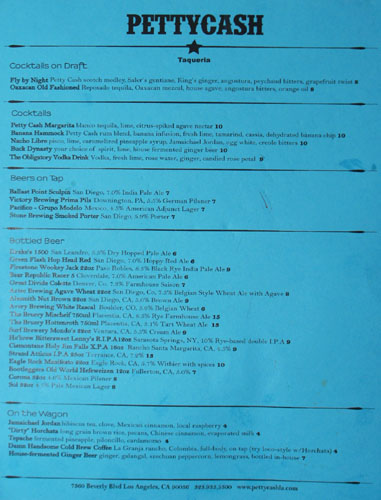 PettyCash Cocktails and Beer List