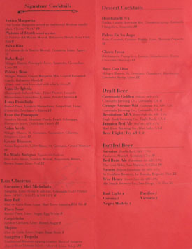 Corazon y Miel Cocktail & Beer List