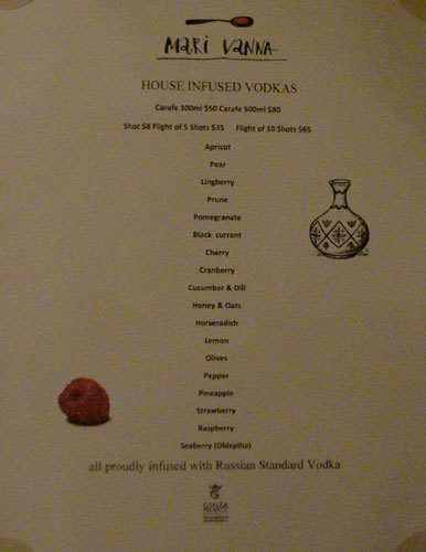Mari Vanna Vodka List