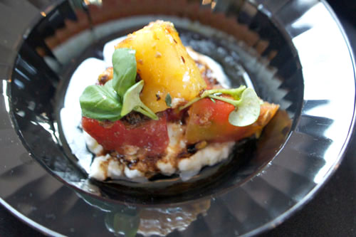 Summer Tomato Salad, Arugula Pesto, Fresh Burrata, Smoked Almonds, House-Made Bread