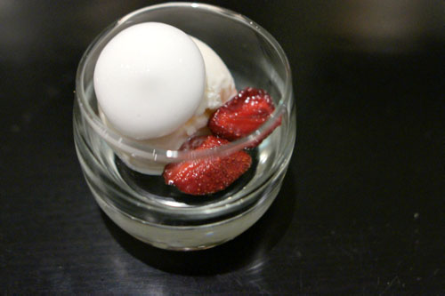 sake lees sherbet, strawberry, yuzu