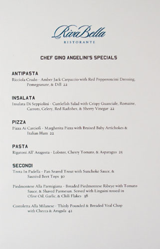 RivaBella Specials Menu