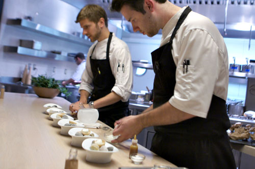 Prepping Almond Tart with Blue Cheese