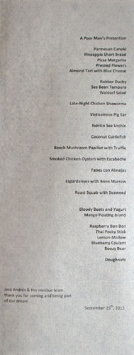 Minibar Menu