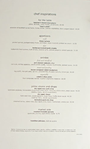 Vidalia Menu