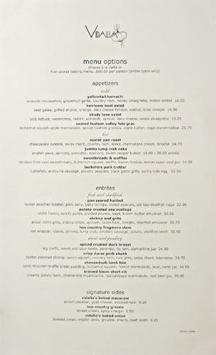 Vidalia Menu