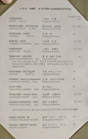 Sushi Taro Sake List