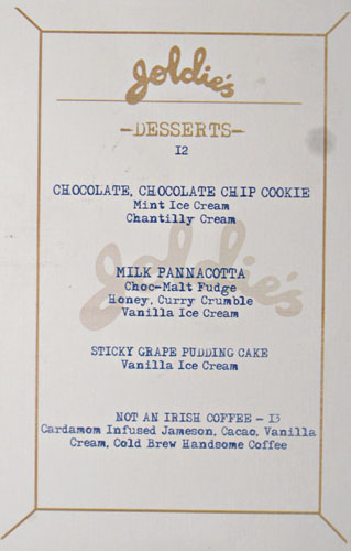 Goldie's Dessert Menu