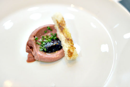 chicken liver mousse with thomcord jam, bread crisps