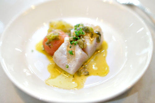 sawara with puttanesca, caper, basil