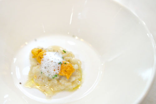 satsuki rice with uni, geoduck, tangerine lace