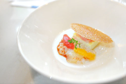 custard with grapefruit, coconut tapioca