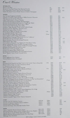 Orsa & Winston Wine List