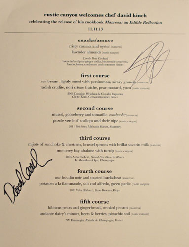 David Kinch at Rustic Canyon Menu