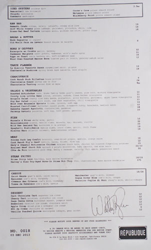 Republique Menu