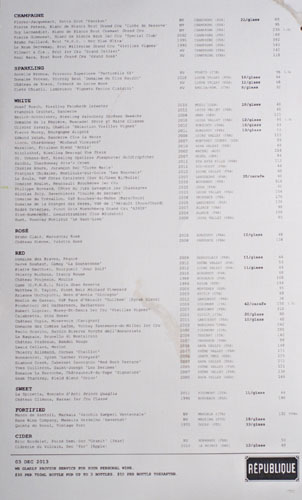 Republique Wine List