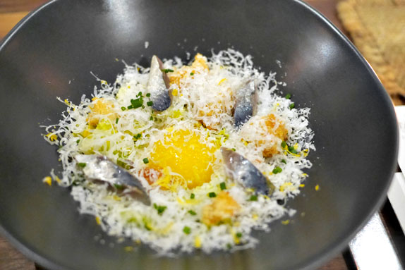 'Caesar', Pacific sardine, celtuce, egg yolk, Parmigiano, sourdough