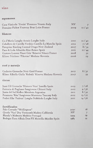 Taco Maria Wine List